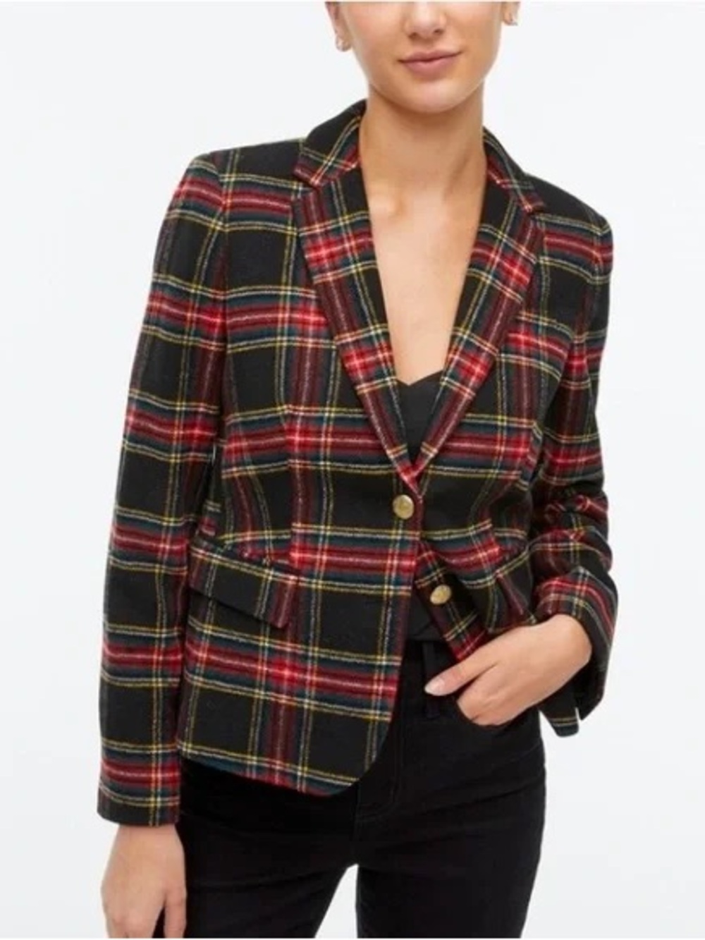J. Crew Stewart tartan wool-blend schoolboy blazer Size 14
